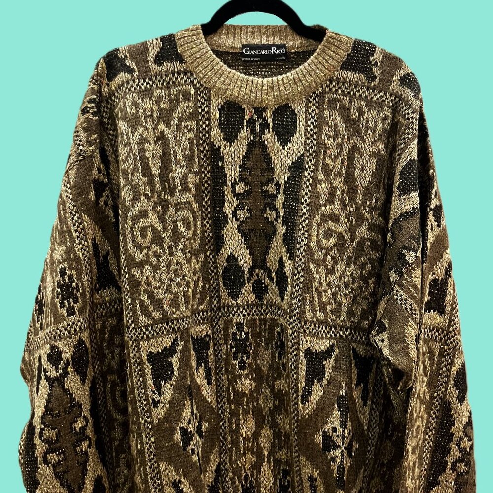 Vintage Giancarlo Ricci 1990s Textured Knit Sweater – Brown & Gold